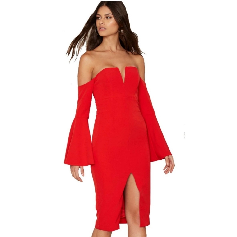 Bardot Red Off-Shoulder Midi Dress